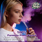 Blonde woman using a HOLYMOLY Melatonin herbal diffuser with purple and pink aromatic vapor for emotional stability and better sleep