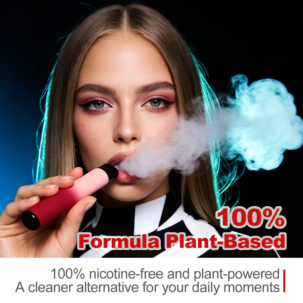 Young woman using HOLYMOLY 100% plant-based herbal diffuser with blue aromatic vapor for emotional stability`